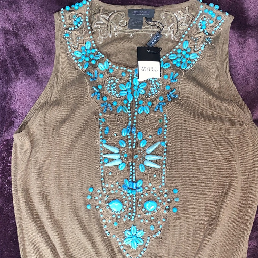 Votre Nom  Top with Blue turquoise beads XL - Picture 8 of 17
